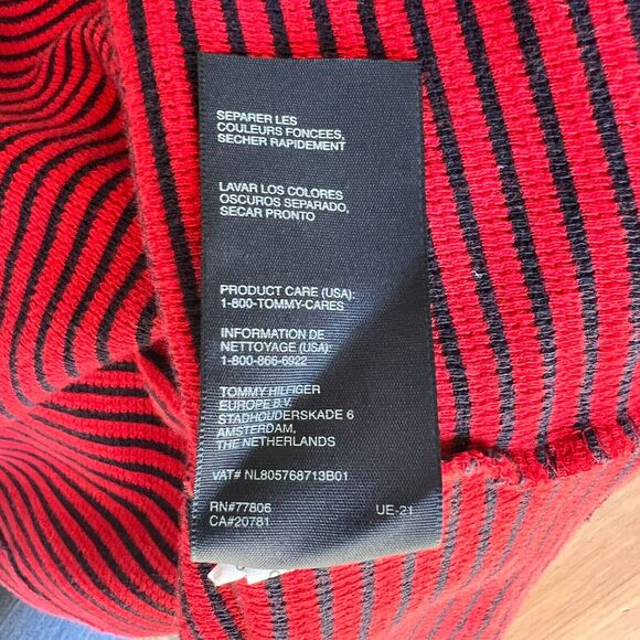 Tommy Hilfiger Cotton Knit Sweater Men's XL Red Navy Blue Stripe Y2K 90s Classic - Picture 13 of 16